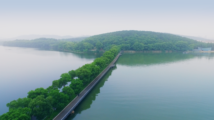 武漢航拍武漢東湖綠道湖山道楓多