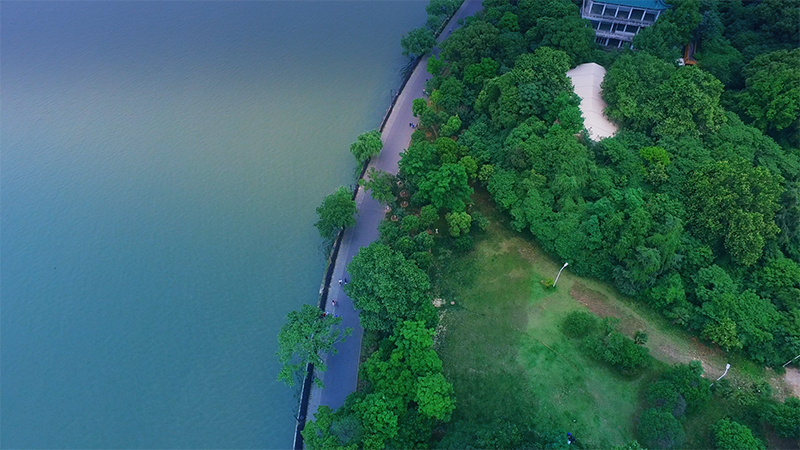 武漢航拍武漢東湖綠道湖山道碧浪